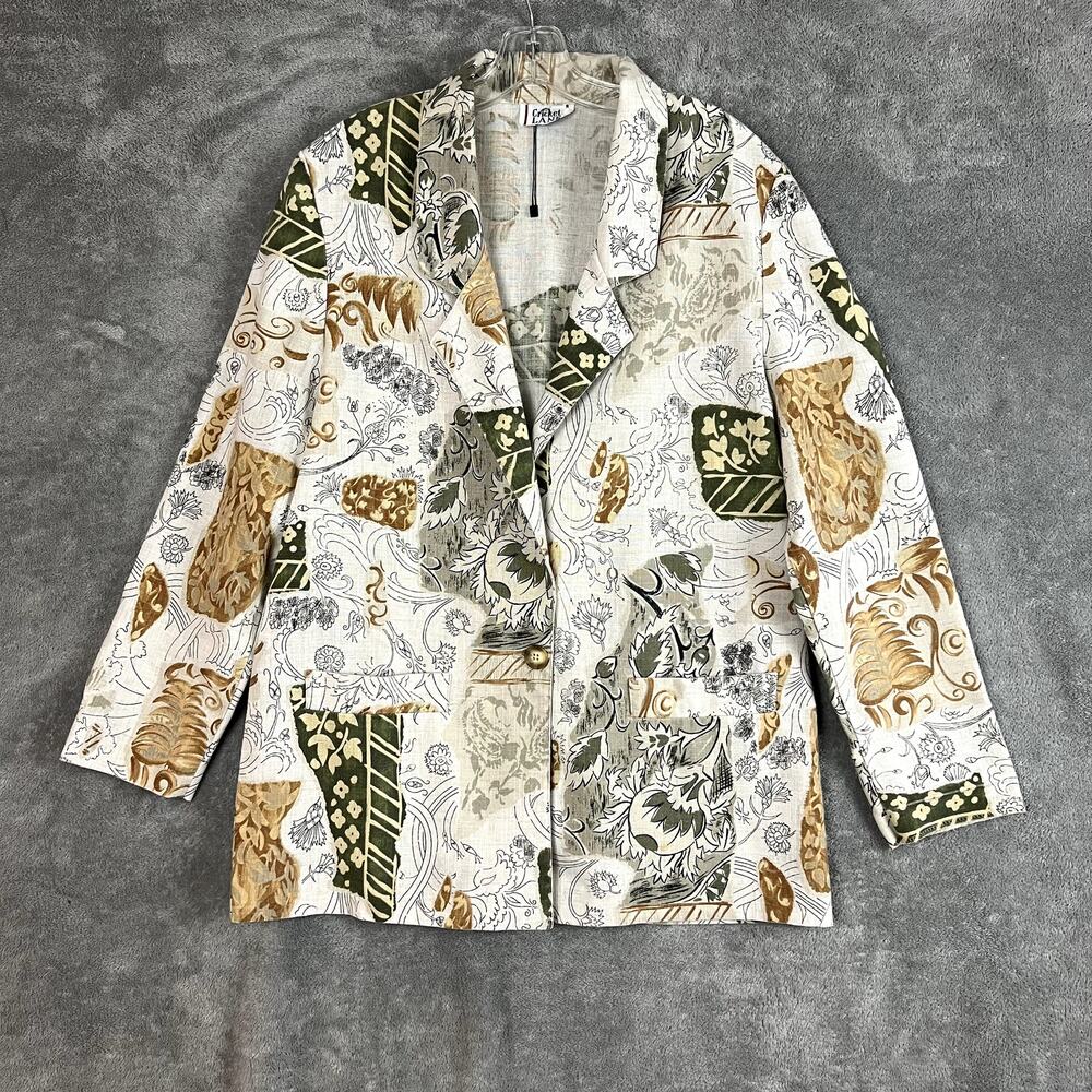 Vintage Cricket Lane Blazer Womens 12 Linen Blend Artsy Statement Piece‎